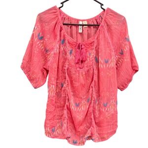 Mudd Coral Pink Sheer Bohemian Tassel‎ Top Womens Size XL Blouse